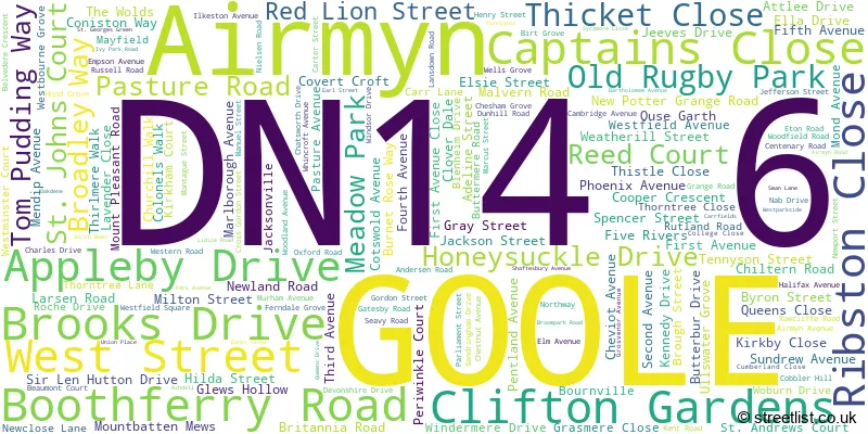 A word cloud for the DN14 6 postcode